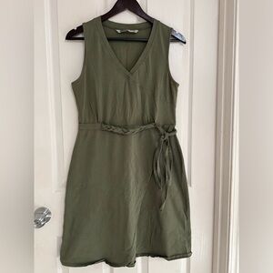 Athleta Utility Wrap Dress Olive Green Sleeveless Belted Organic Cotton Size M